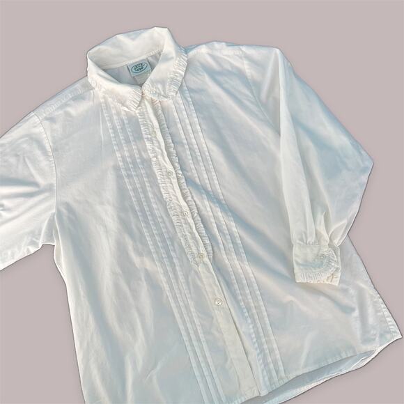 Vtg 80s/90s Laura Ashley Ruffle Front Button Down Shirt White sz 10 - Picture 2 of 12